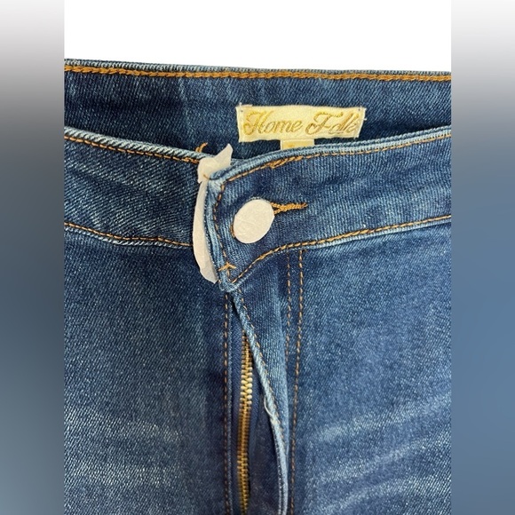 Home Folk Dallas Distressed Women’s Dark Wash Blues Flare Jeans - Picture 7 of 12